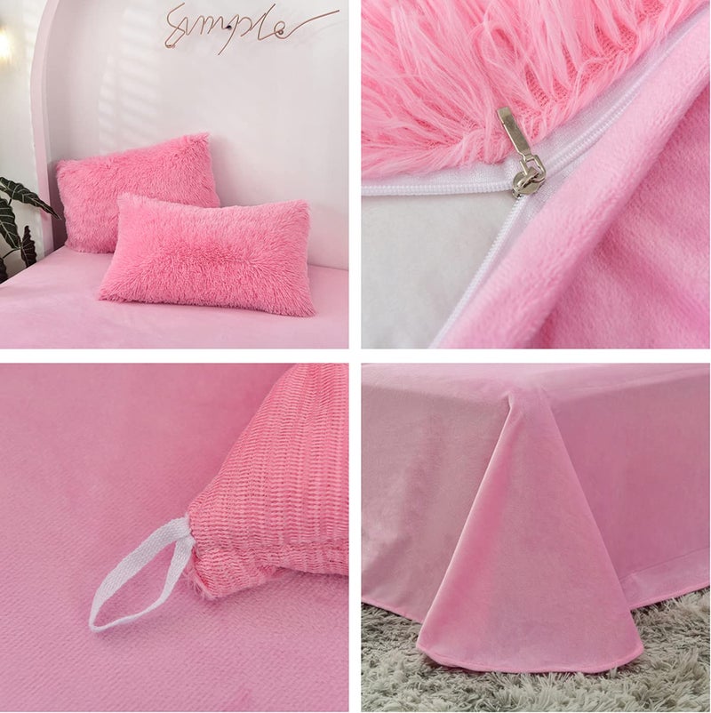 MorroMorn 5 PCS Shaggy Duvet Cover Bedding Set - Long Faux Fur Luxury Ultra Soft (Pink, King/California King) - Image 4